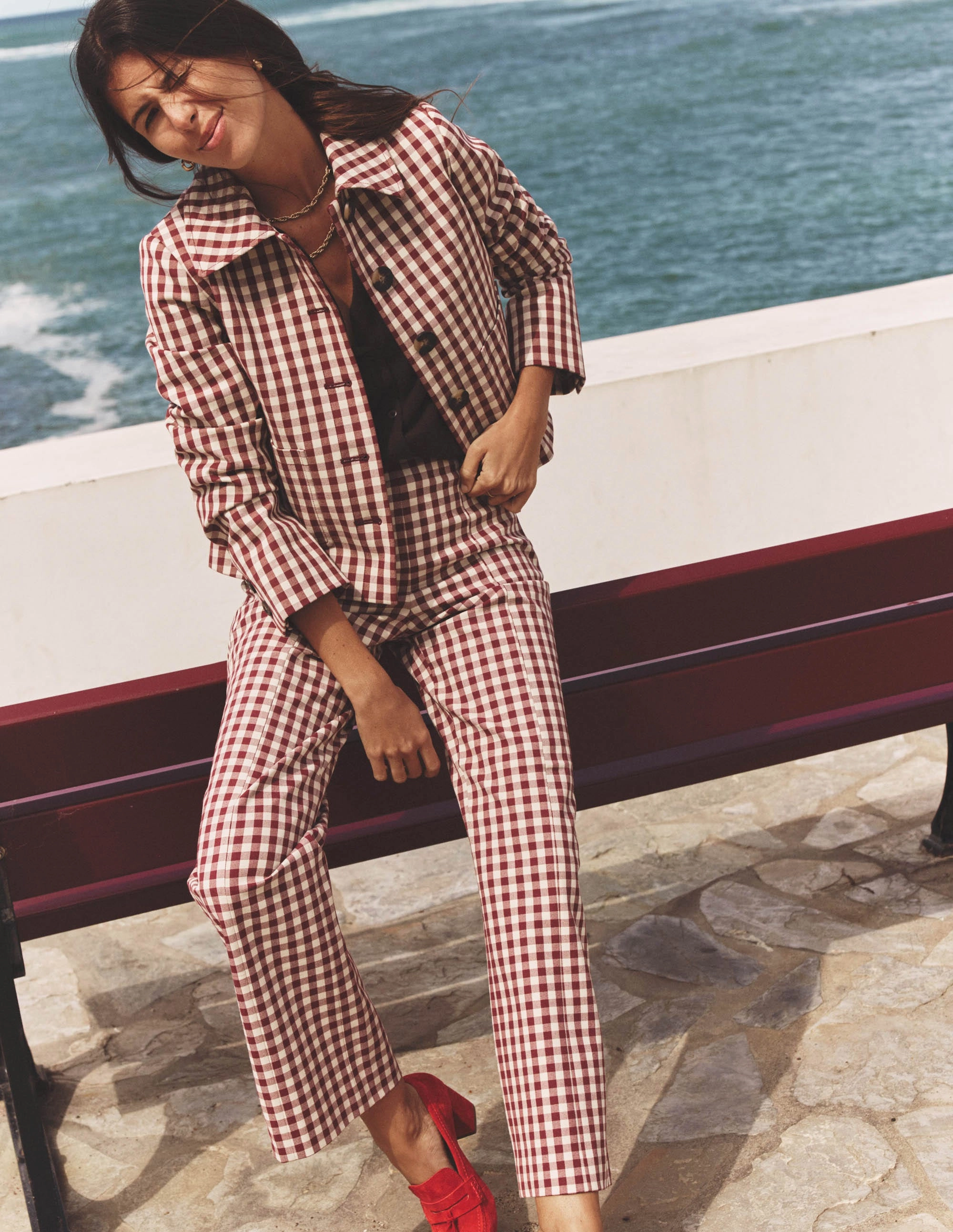 Smart 7/8 Trousers-Chestnut Gingham Air Flow Ultra Stretch
