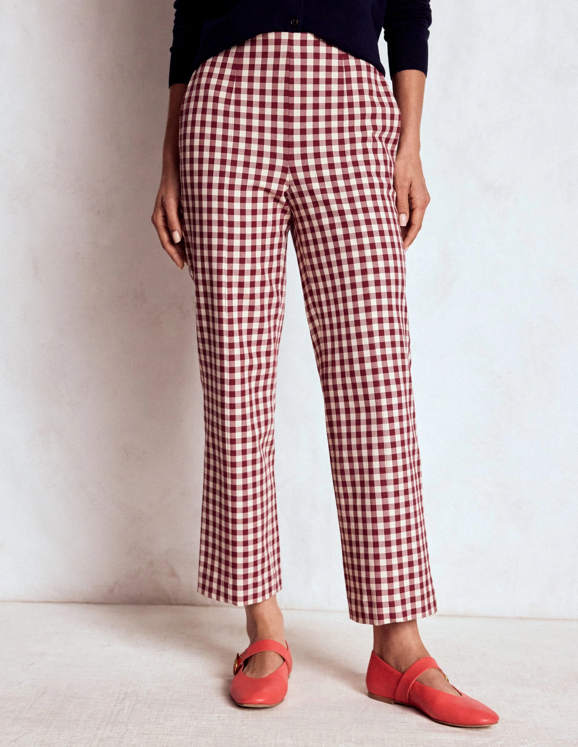 Non Slip Waistband Smart 7/8 Trousers-Chestnut Gingham