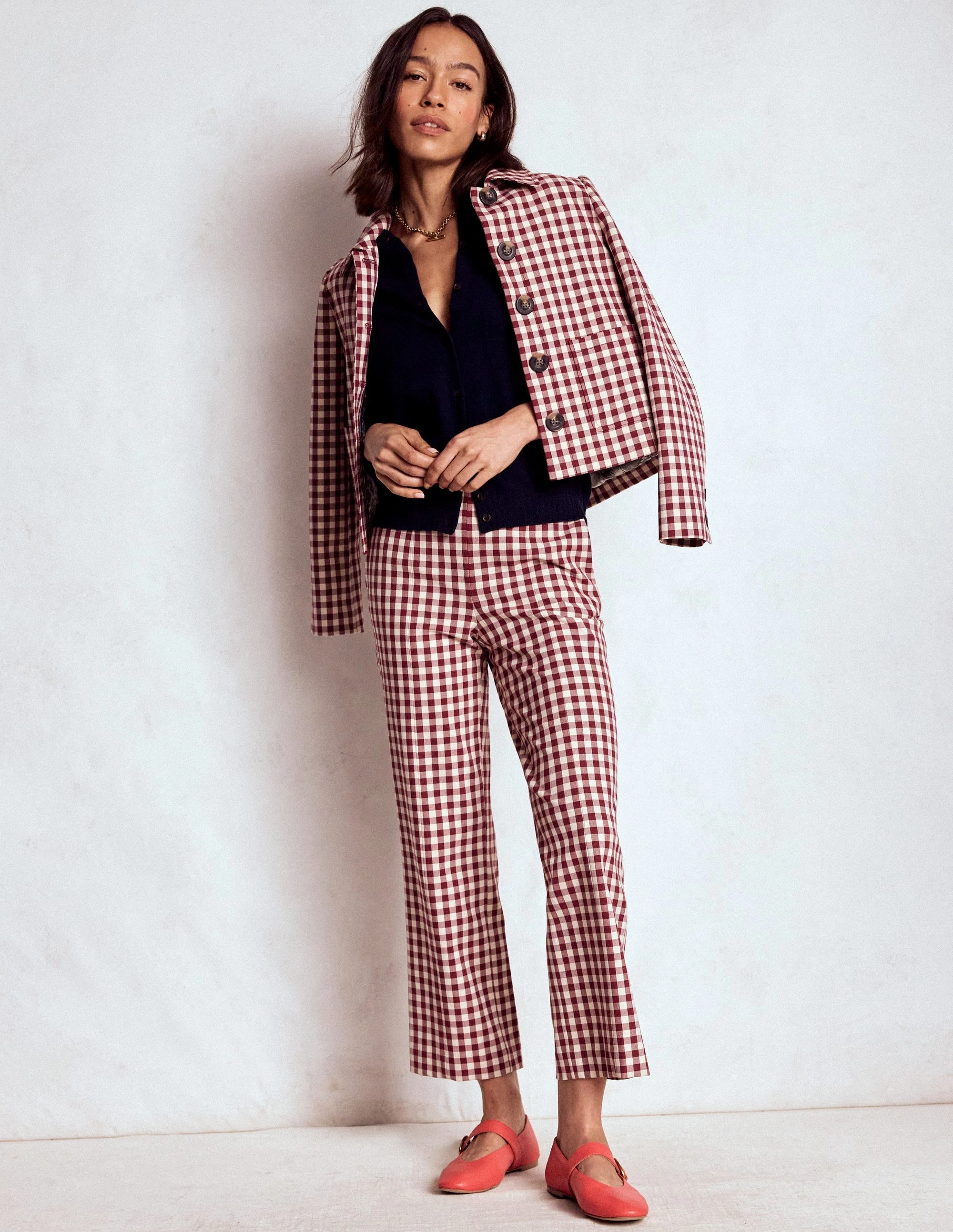 Smart 7/8 Trousers-Chestnut Gingham Quick Release Buckle