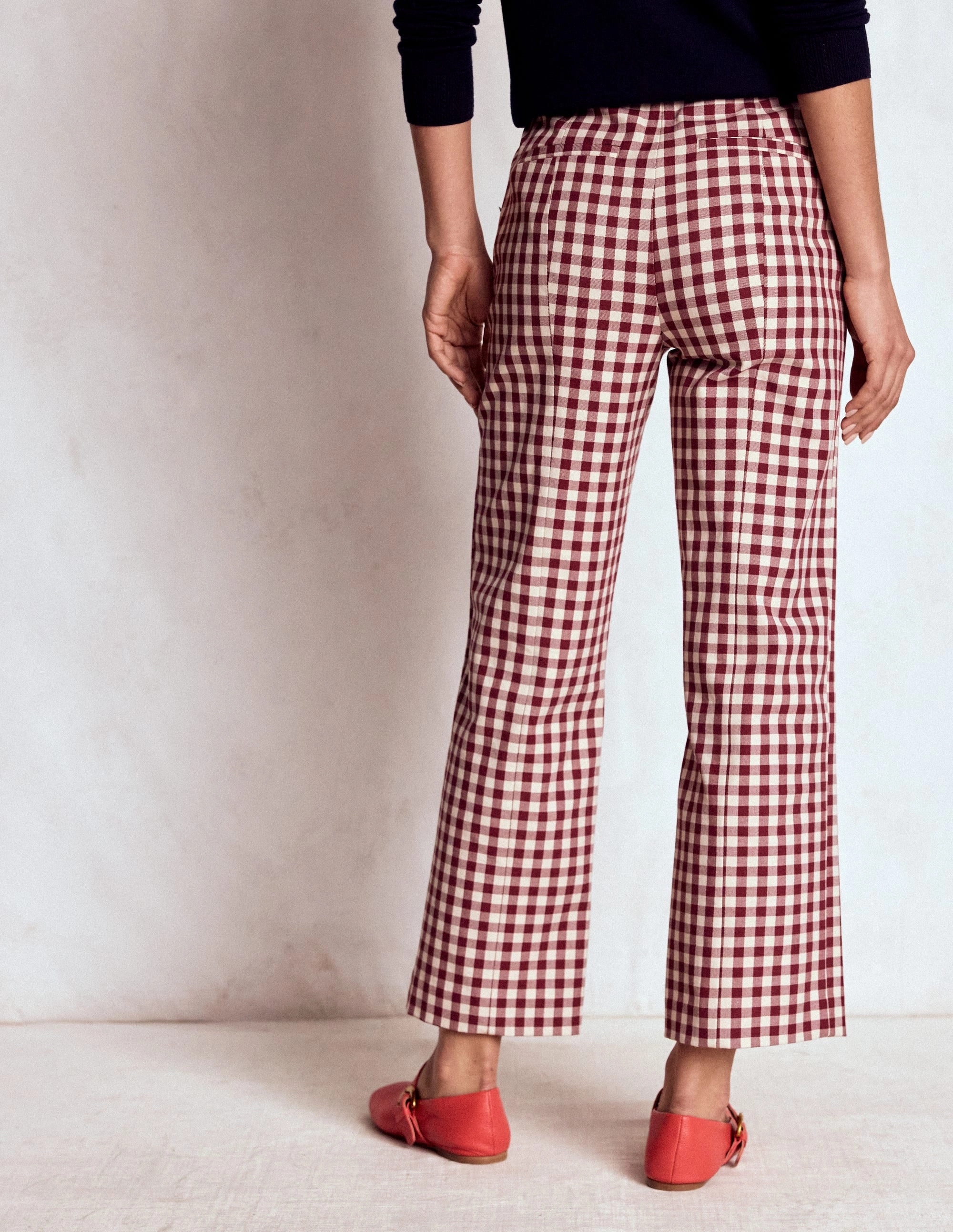 Smart 7/8 Trousers-Chestnut Gingham Stylish Layers Chafe-Free Fit