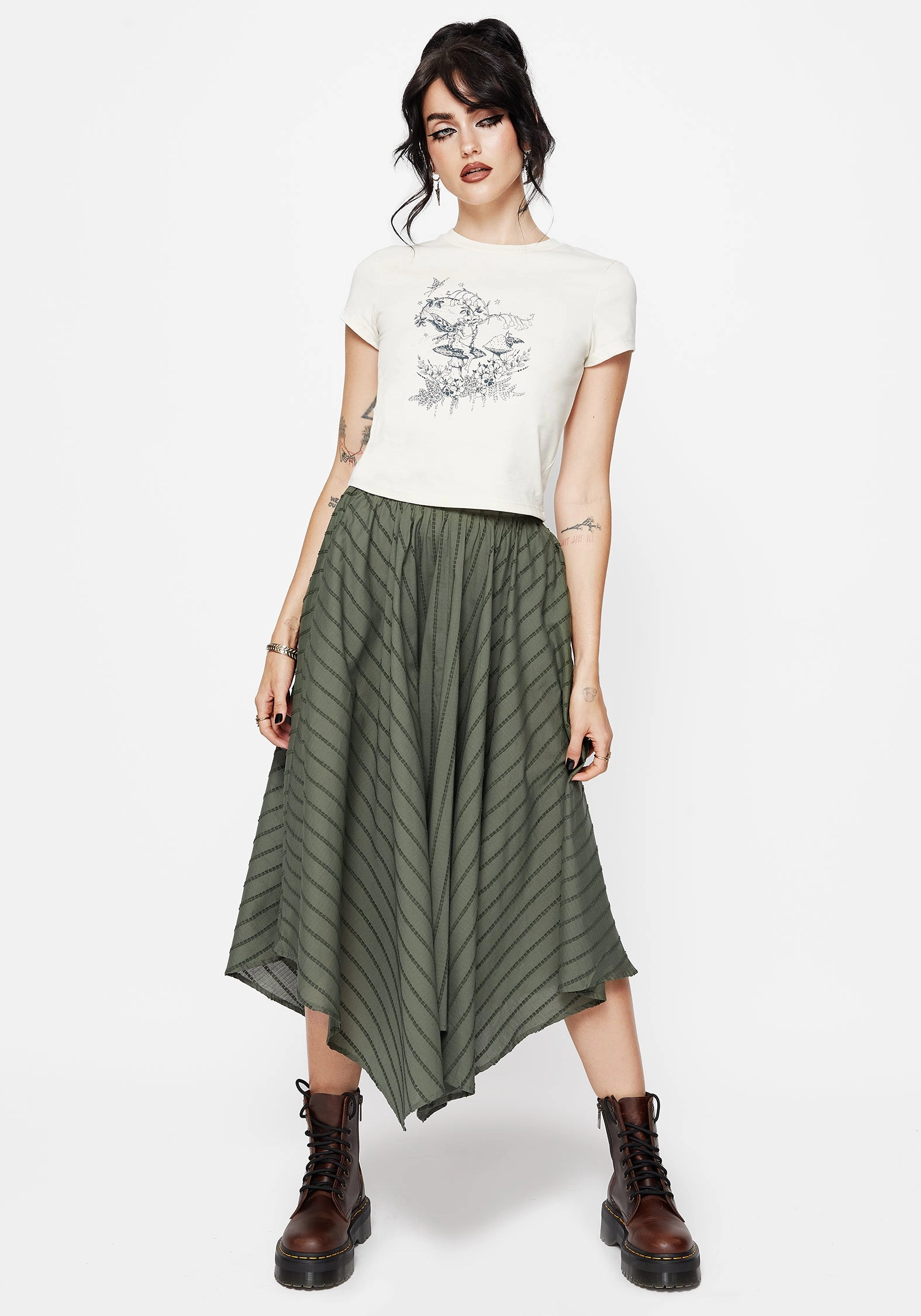 Blythe Cotton Handkerchief Hem Midaxi Skirt - Green City Style Detachable Tie