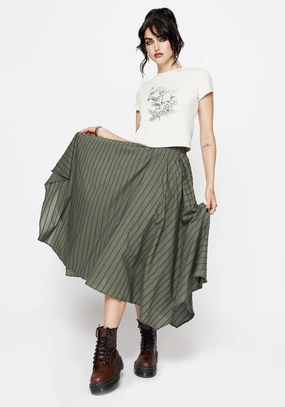 Blythe Cotton Handkerchief Hem Midaxi Skirt - Green Limited Edition Silicone Grip Trim