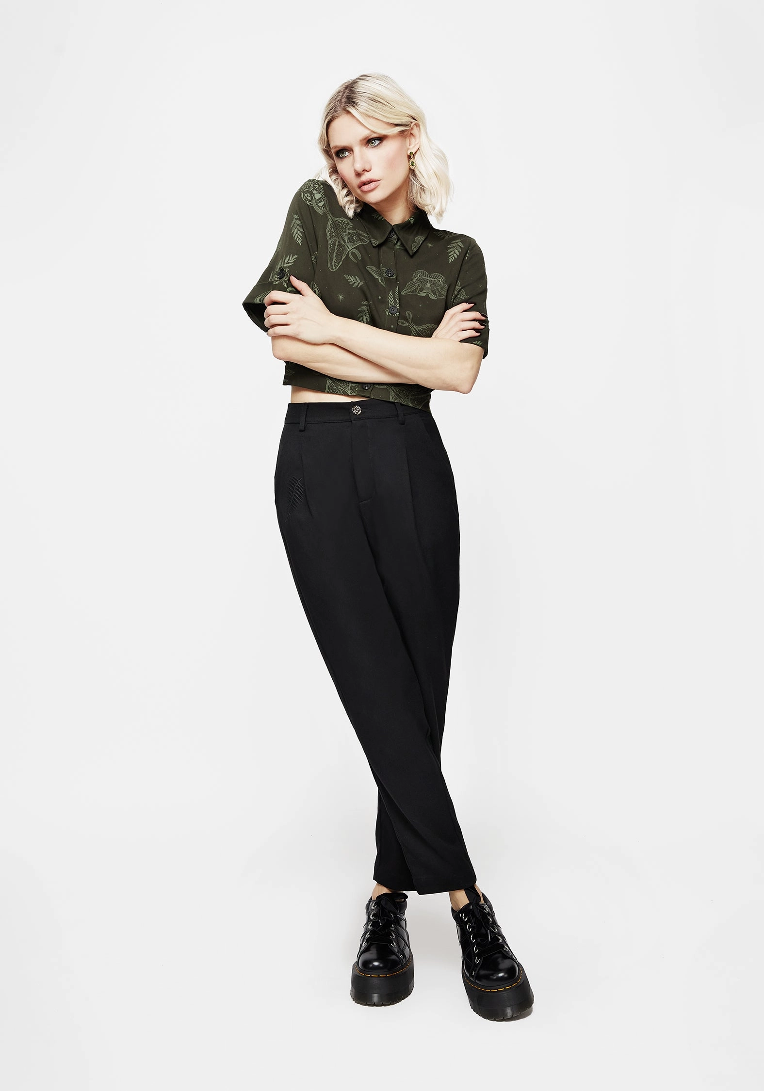 Marsilea Fern Embroidered Tapered Tailored Trousers ExtendedSizeRange