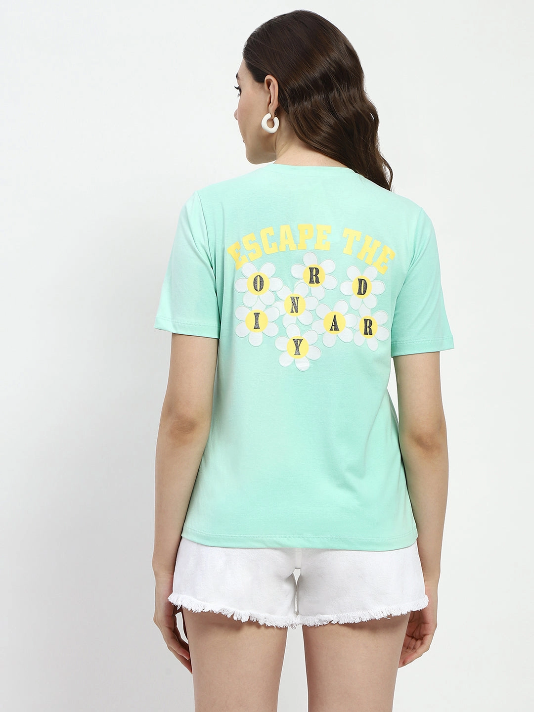 Fun and Comfortable Casual Layering Wear Madame 3D Print Monochromatic Cotton Mint T-Shirt