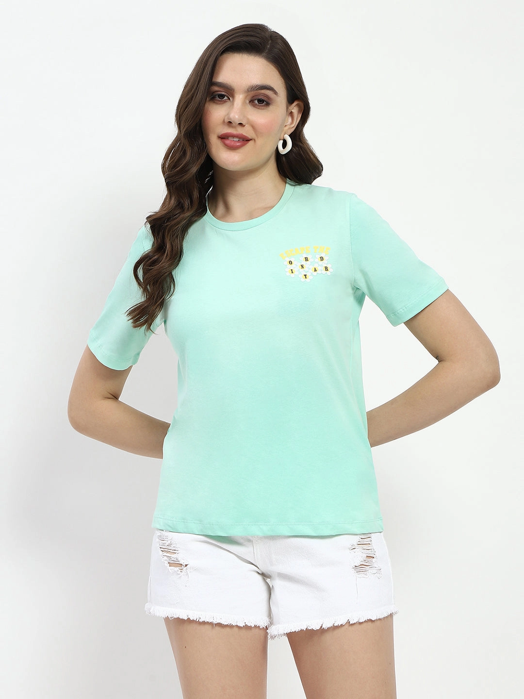Reversible Design Concept Madame 3D Print Monochromatic Cotton Mint T-Shirt