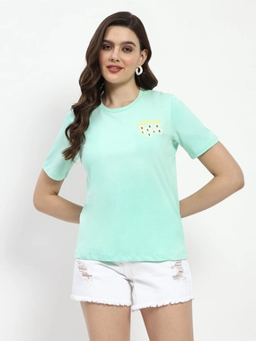 Reversible Design Concept Madame 3D Print Monochromatic Cotton Mint T-Shirt