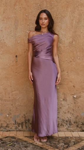 Modern Comfort AdjustableStraps Auria Off Shoulder Maxi Dress - Plum