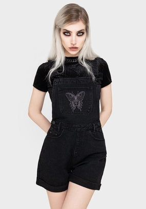 Flexible Mobility Beach Vacation Papillion Embroidered Denim Dungaree Shorts