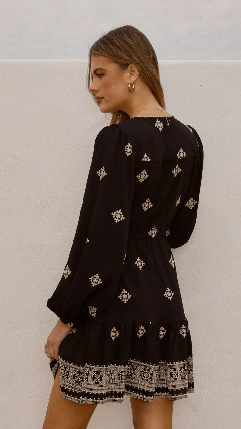 Delainey Mini Dress - Black/Beige Polished Layer Smart Waist Design