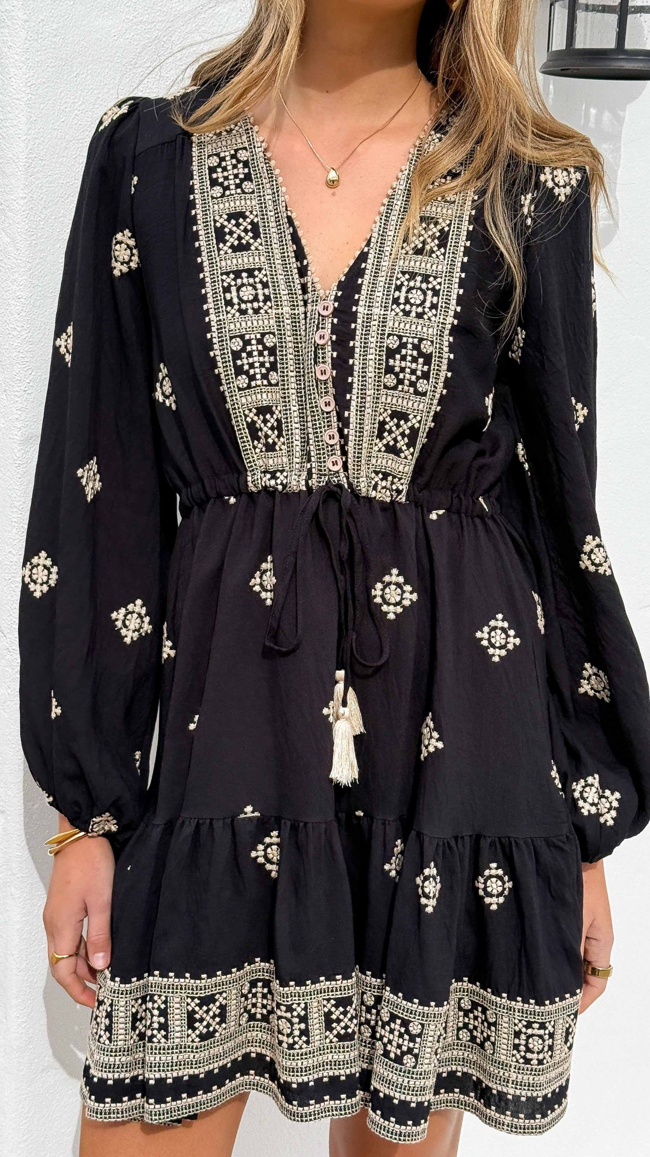 Delainey Mini Dress - Black/Beige Balanced Lines