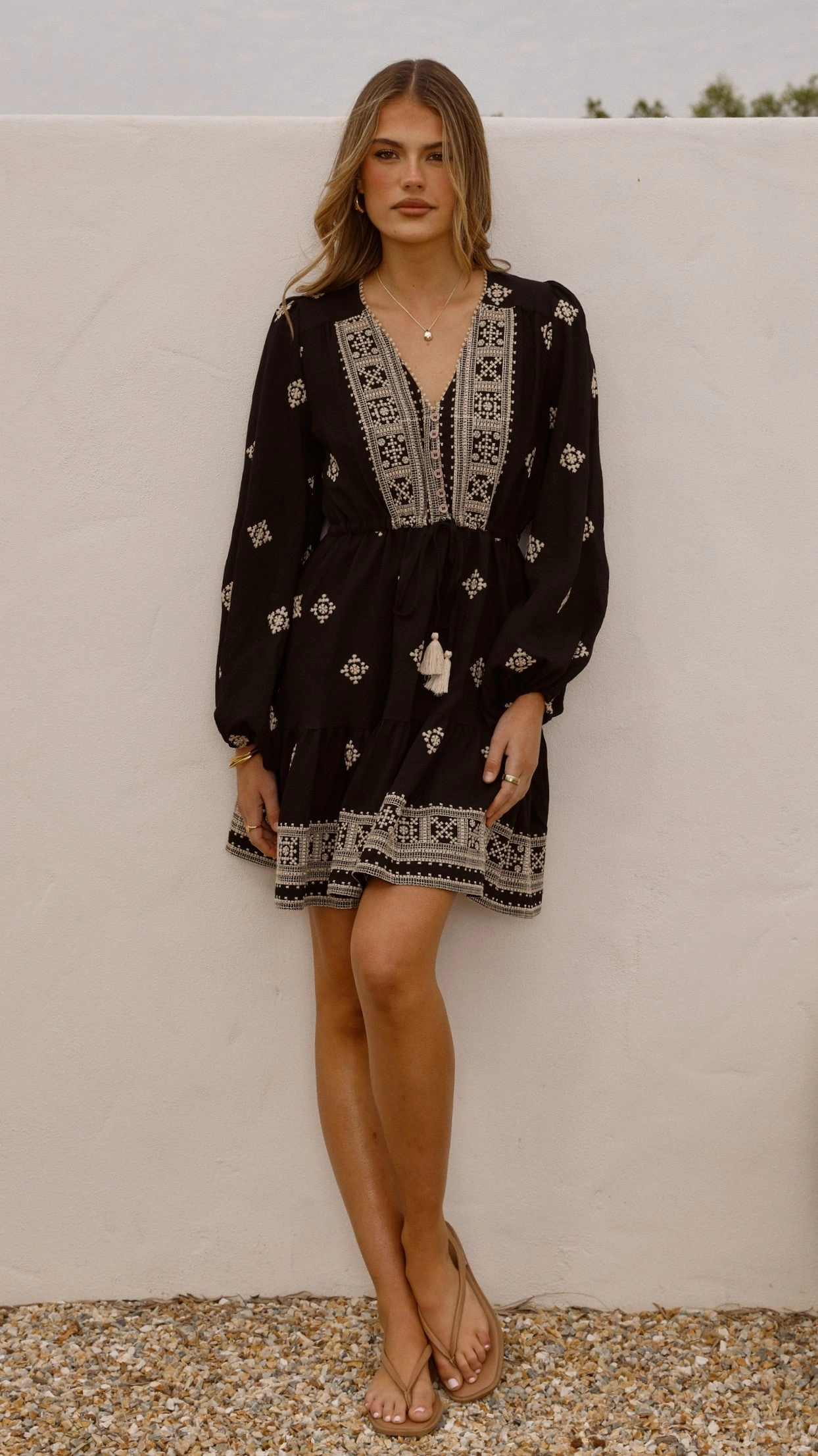 Delainey Mini Dress - Black/Beige Chilly Day Comfort