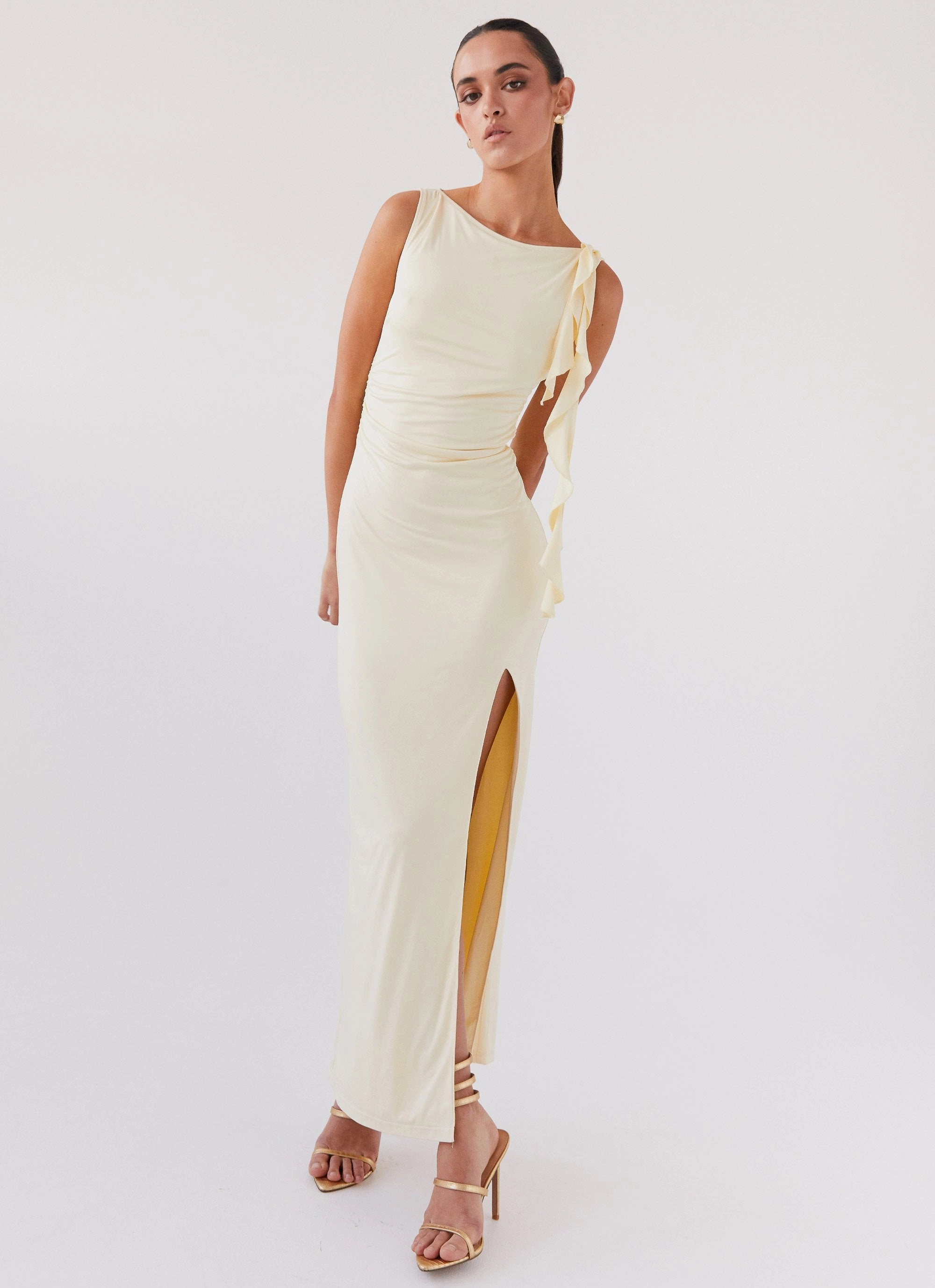 Stay With Me Frill Maxi Dress - Buttercream Elegant Cut Formal Outfit
