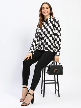Madame Chessboard Print Black Viscose Shirt garden party Traveler??s Choice