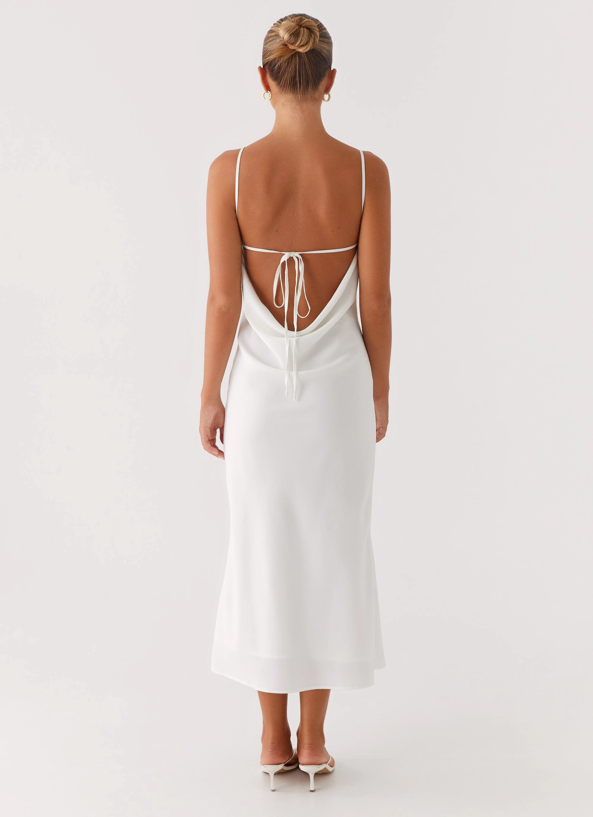 Bentley Midi Dress - White Draped Silhouette CrinkleResistantWeave