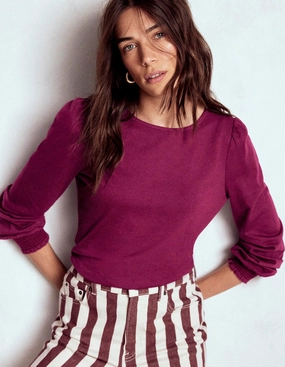 Double Layered Fabric WrinkleResistant Cloth Smocked Cuff Supersoft Top-Deep Wisteria
