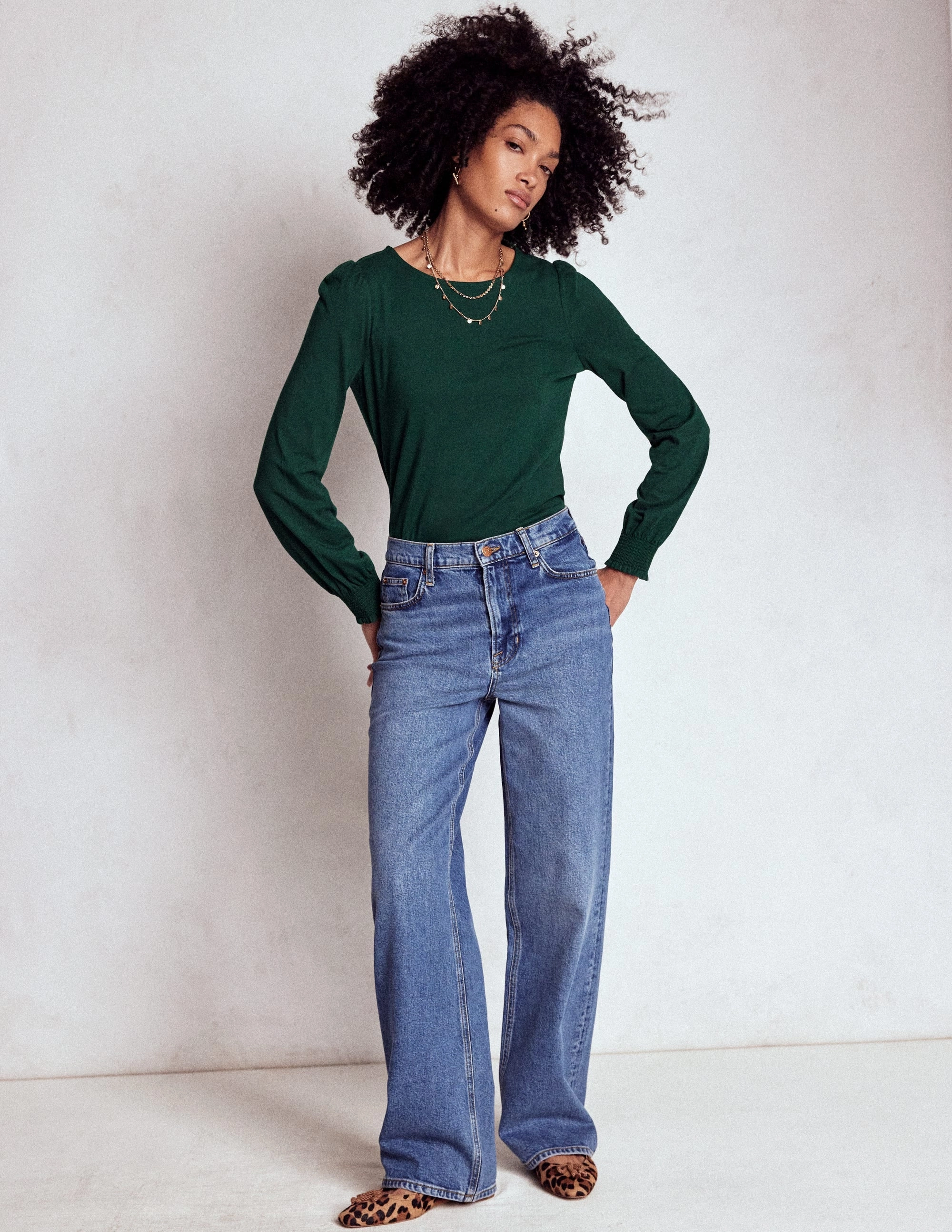 LightweightLayeringSystem Street Style Smocked Cuff Supersoft Top-Green Pine