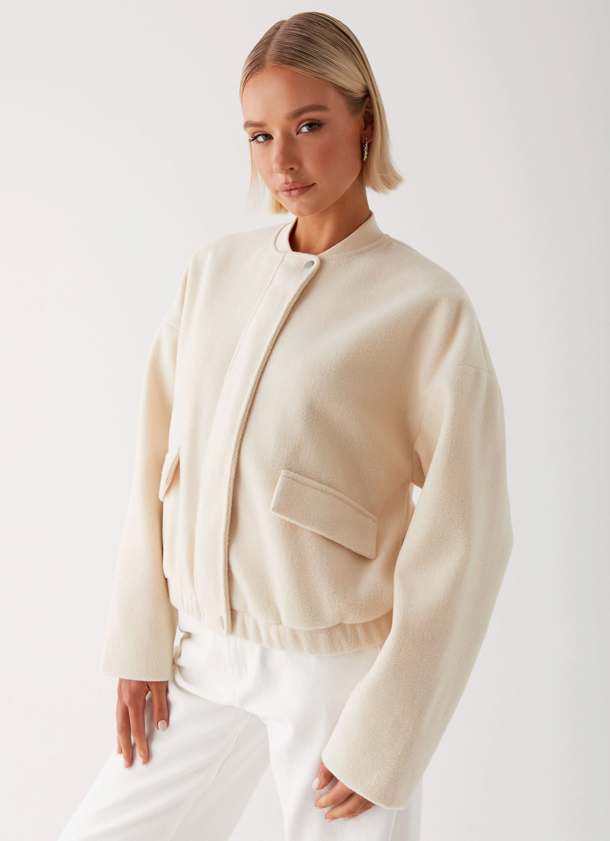 Cloudia Bomber Jacket - Ivory Transitional Look