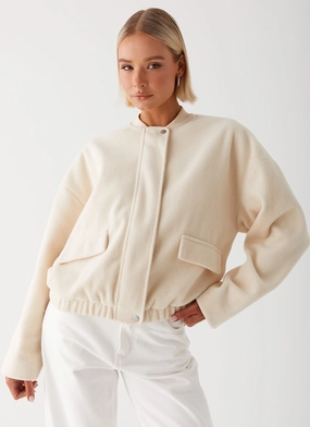 Double Layer Protection Cloudia Bomber Jacket - Ivory