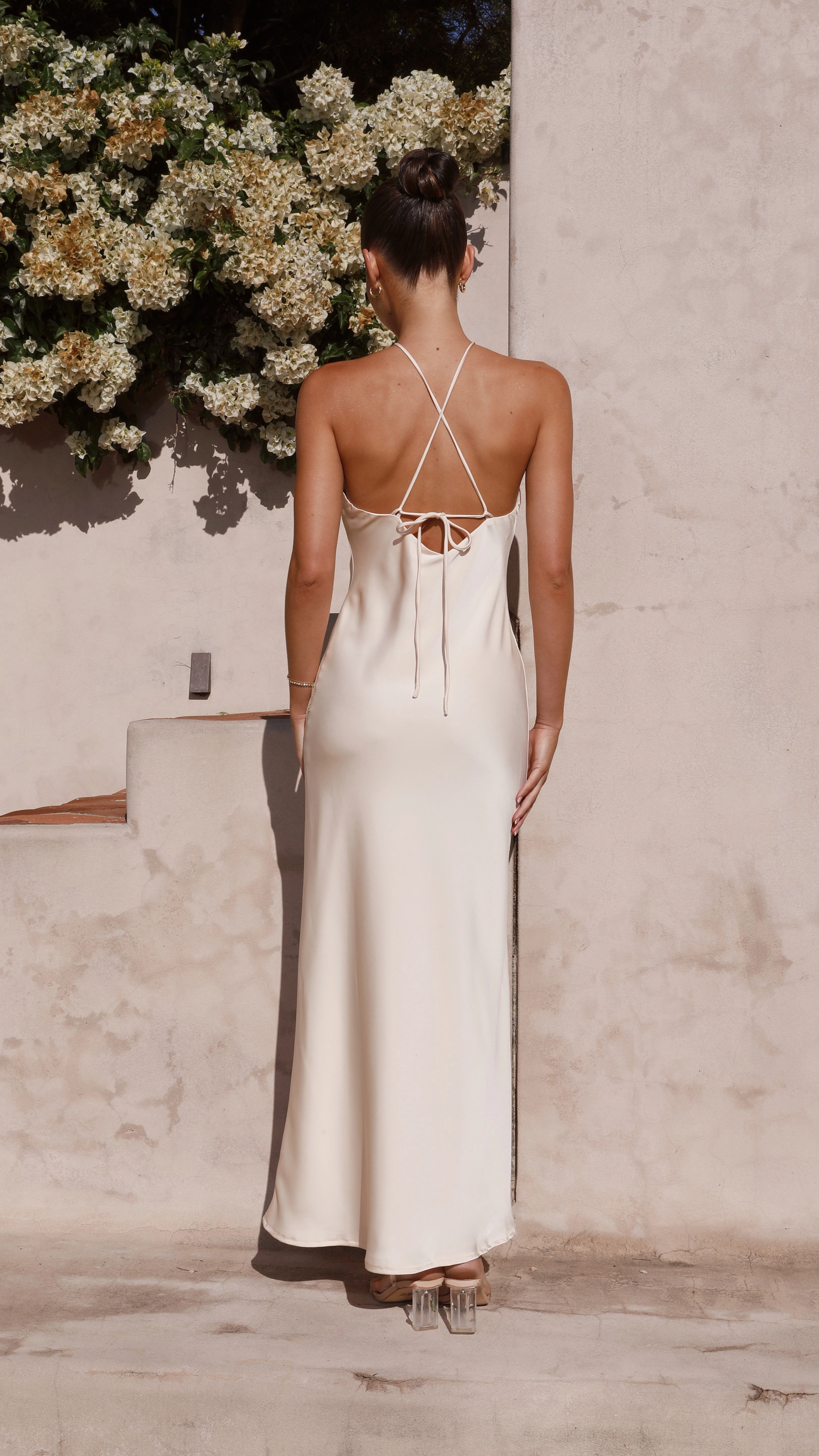Chiara Maxi Dress - Champagne Non-Pilling Romantic-Detail