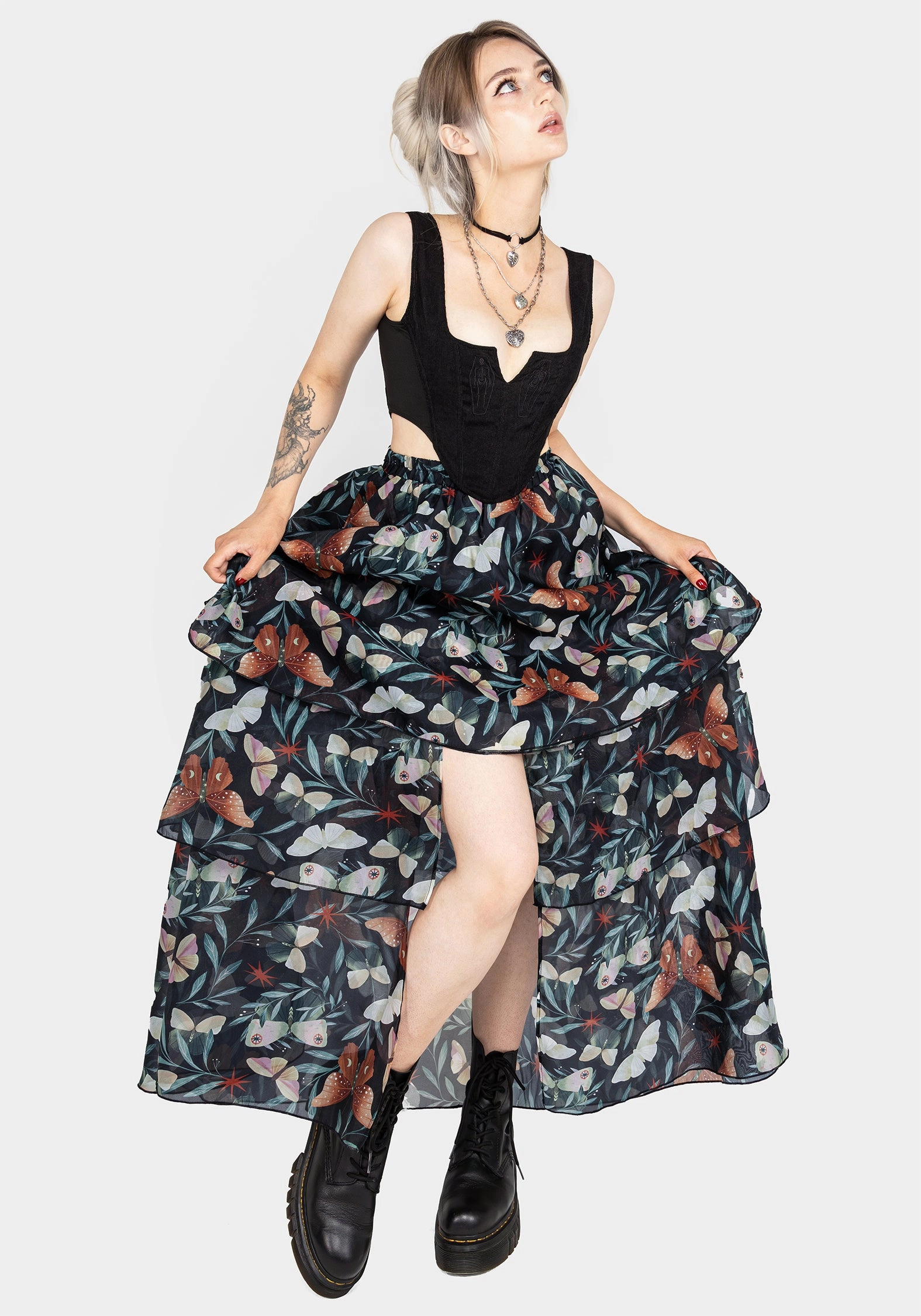 Mariposa Split Tiered Organza Skirt Side Pockets