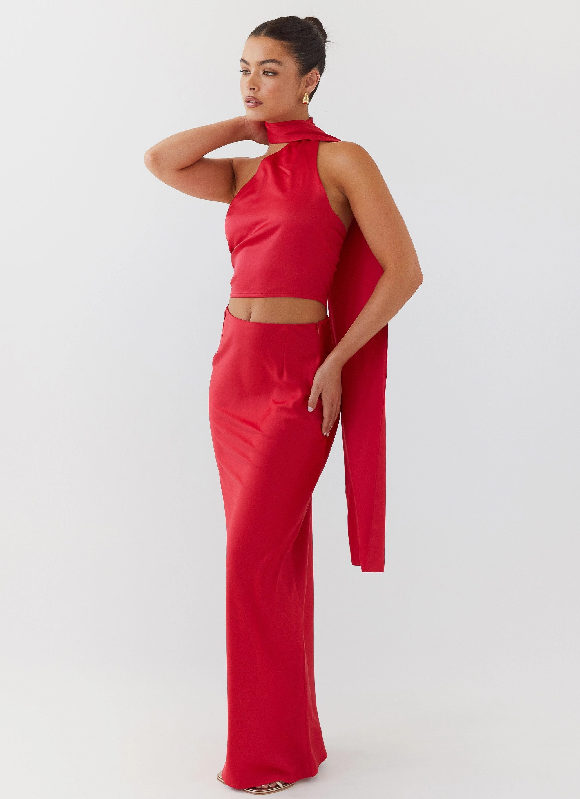Elegant Look Josefina Satin Maxi Skirt - Rouge Red