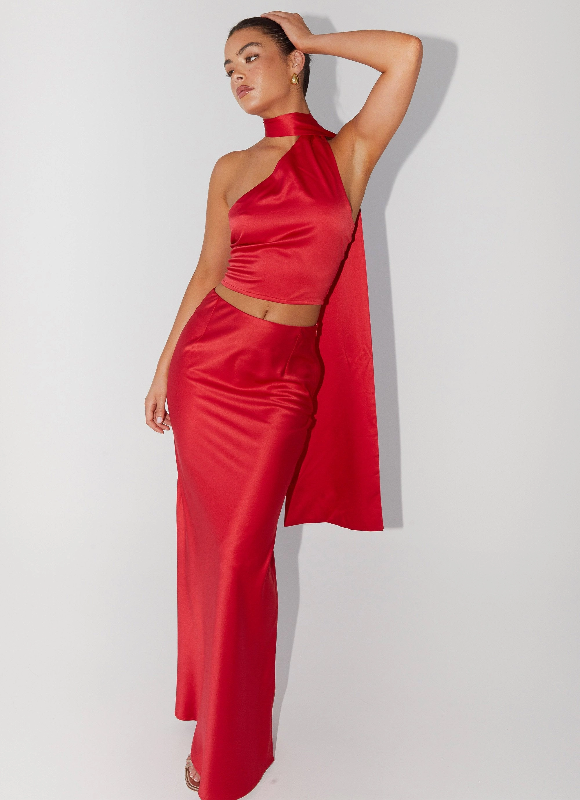 Josefina Satin Maxi Skirt - Rouge Red Fresh Fit