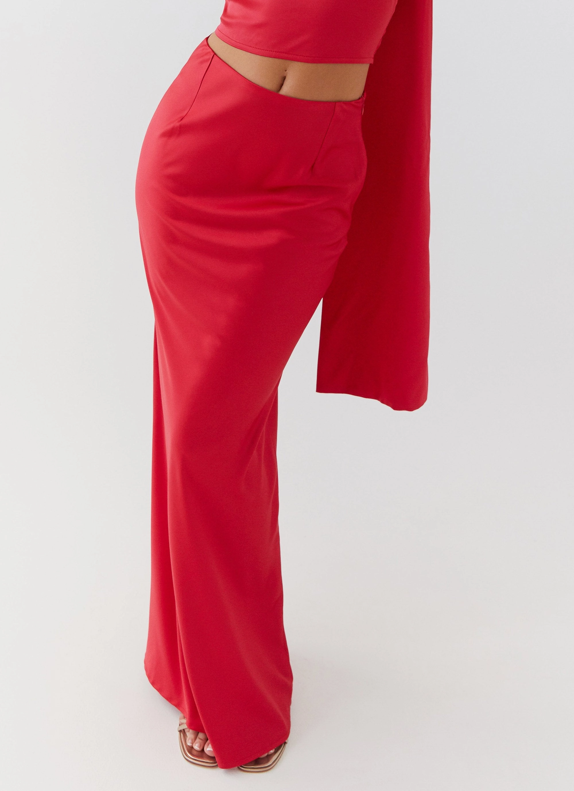 Travel Vibes Josefina Satin Maxi Skirt - Rouge Red