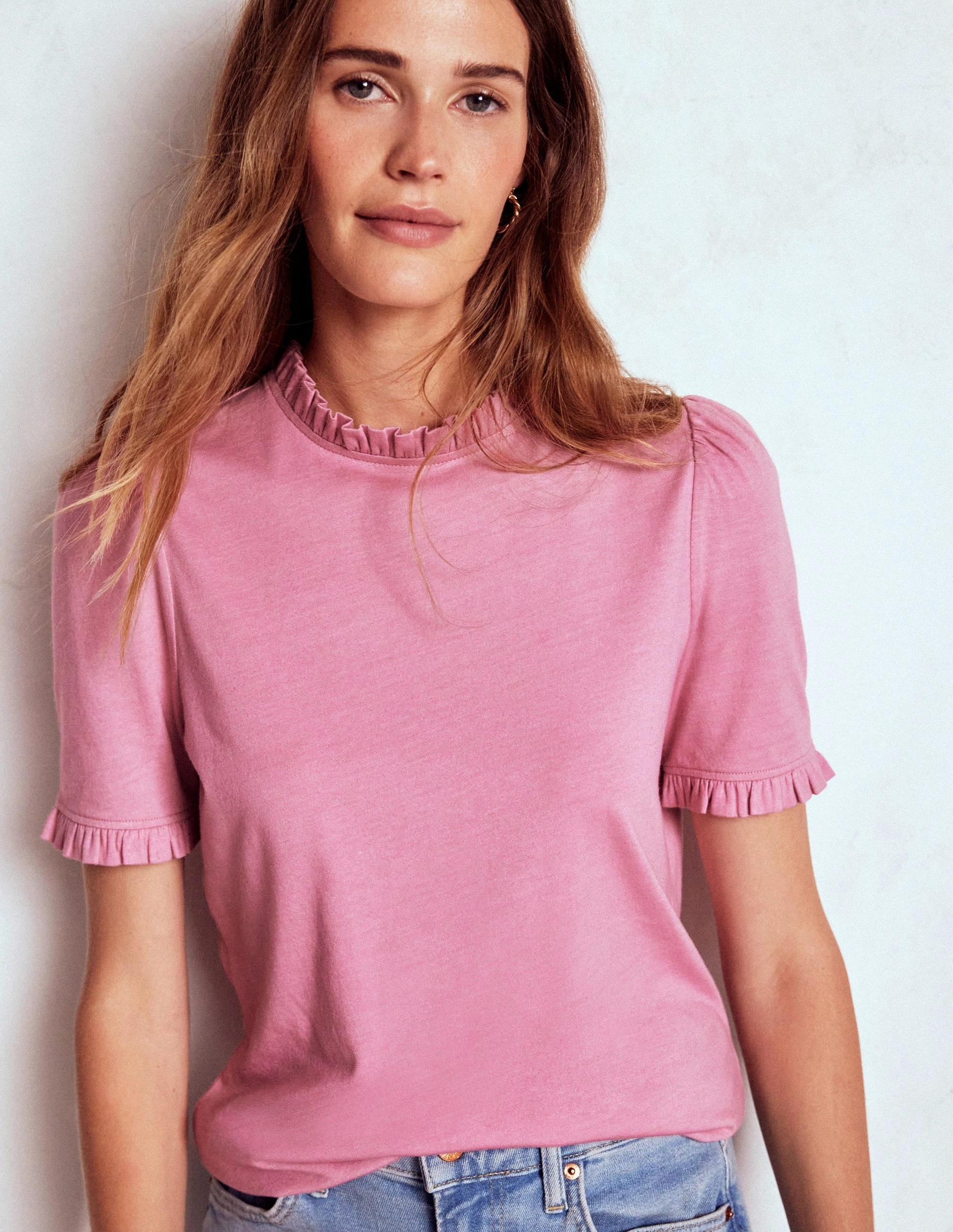 QuickRelease Fastener Supersoft Frill Detail T-shirt-Formica Pink