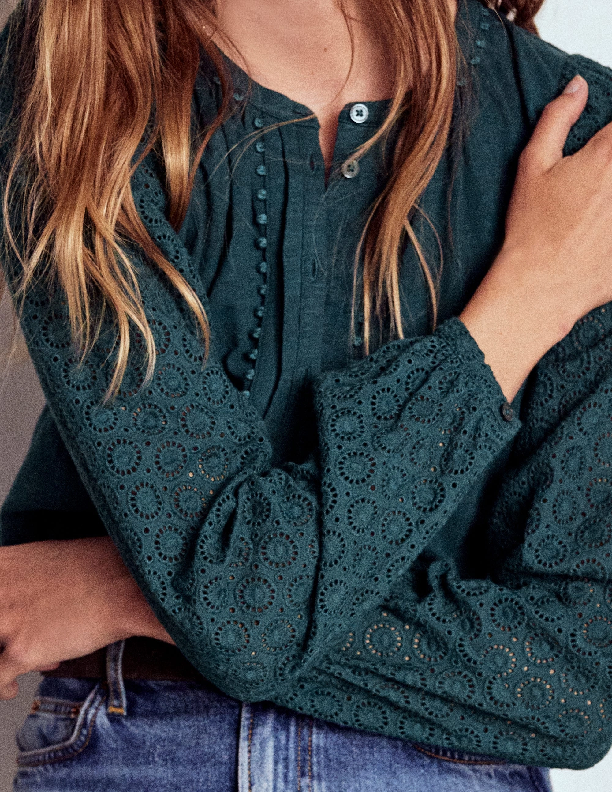 Eden Broderie Jersey Shirt-Midnight Teal Cozy Knit