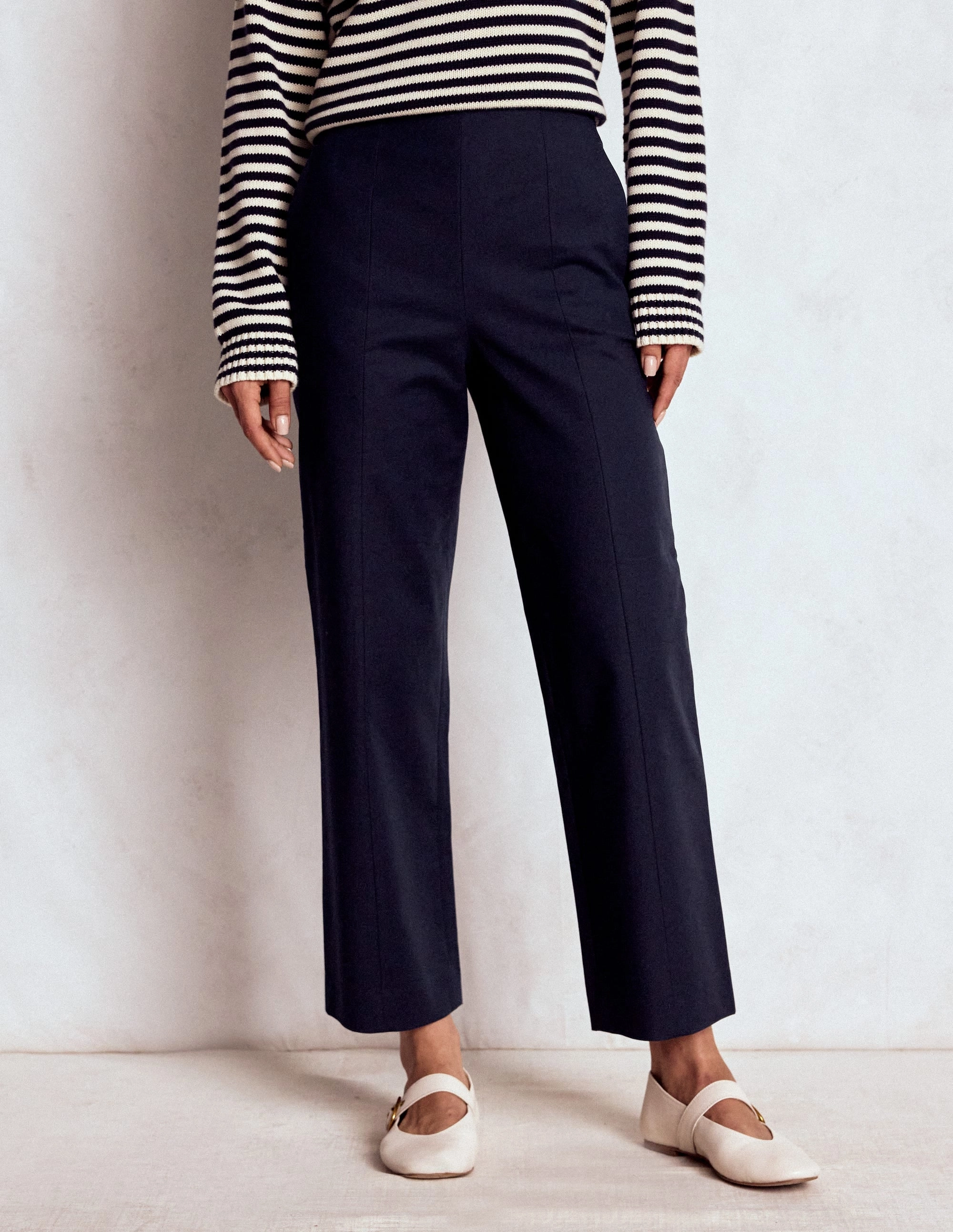 Smart 7/8 Trousers-Navy Tangle Free Cuffs Comfortable Style
