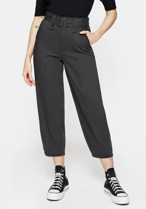 Wrinkle Free Fabric Pinhead Embroidered Belted Balloon Leg Trousers