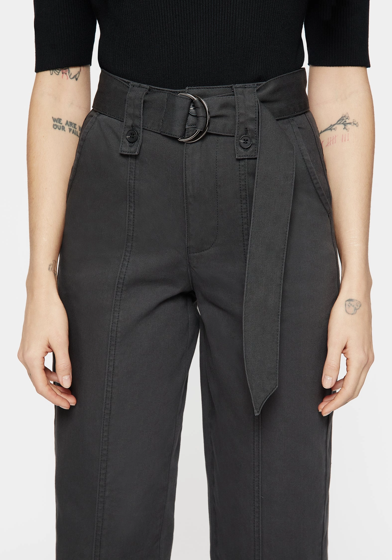 Pinhead Embroidered Belted Balloon Leg Trousers Comfy Cut