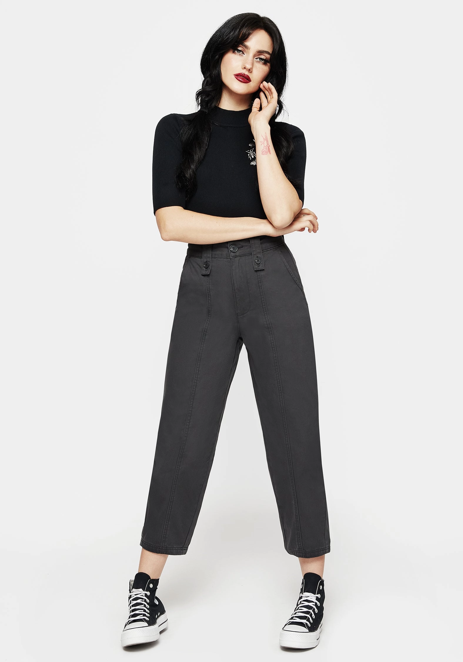 Pinhead Embroidered Belted Balloon Leg Trousers Utility Style