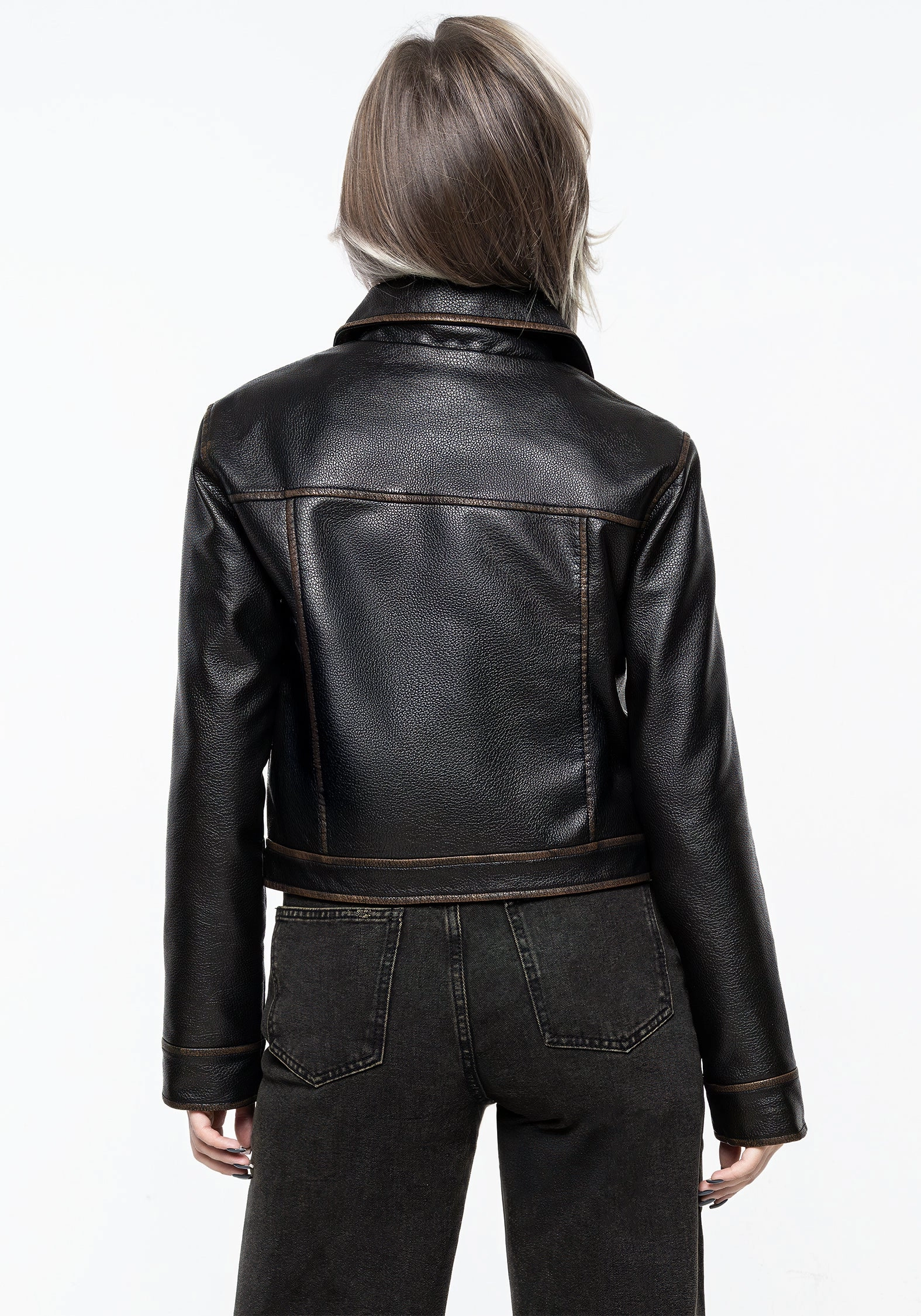 Ermania Crop Faux Leather Jacket Water Resistant