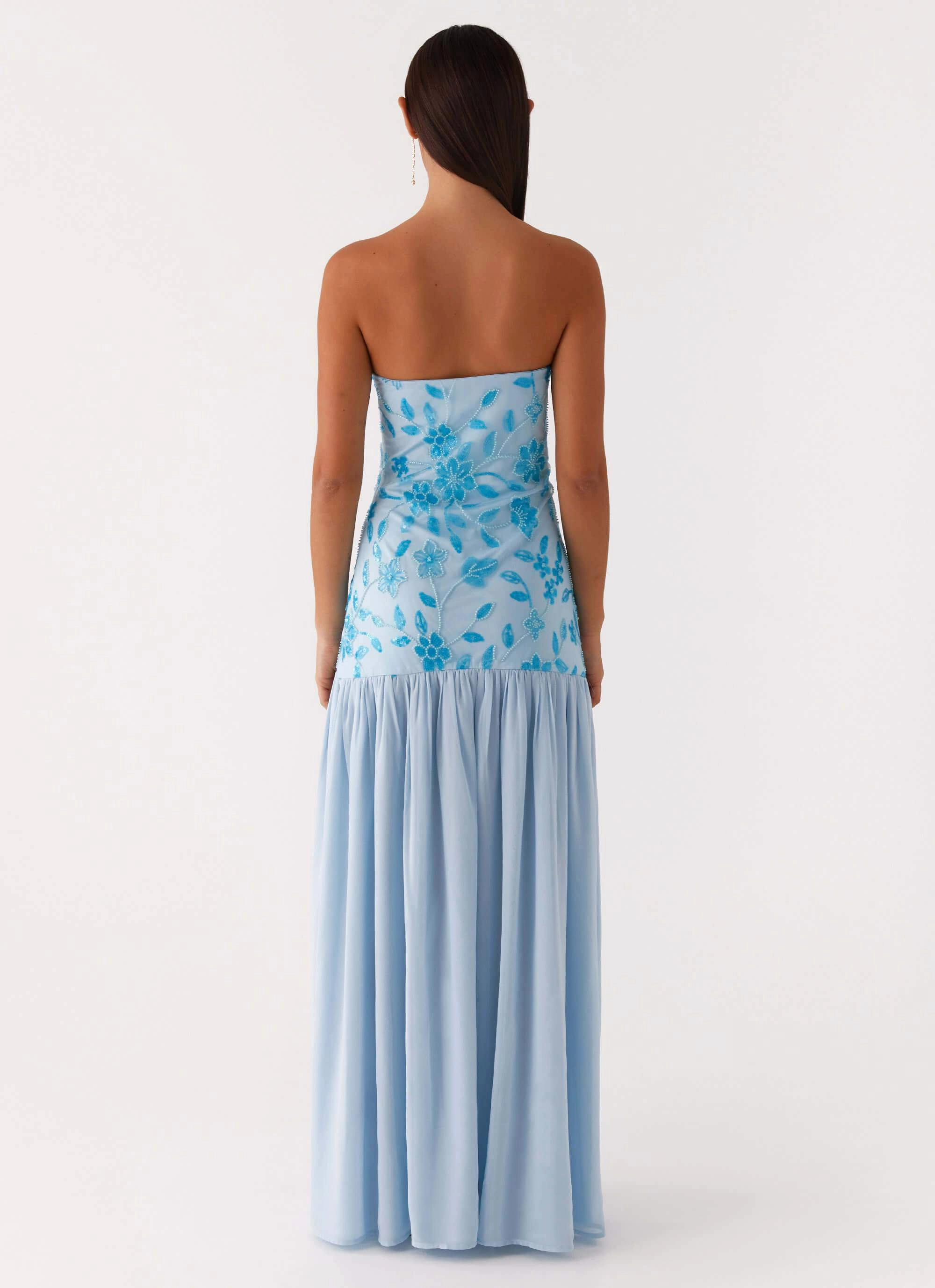 summer breeze Night Ready Eden Strapless Beaded Maxi Dress - Blue