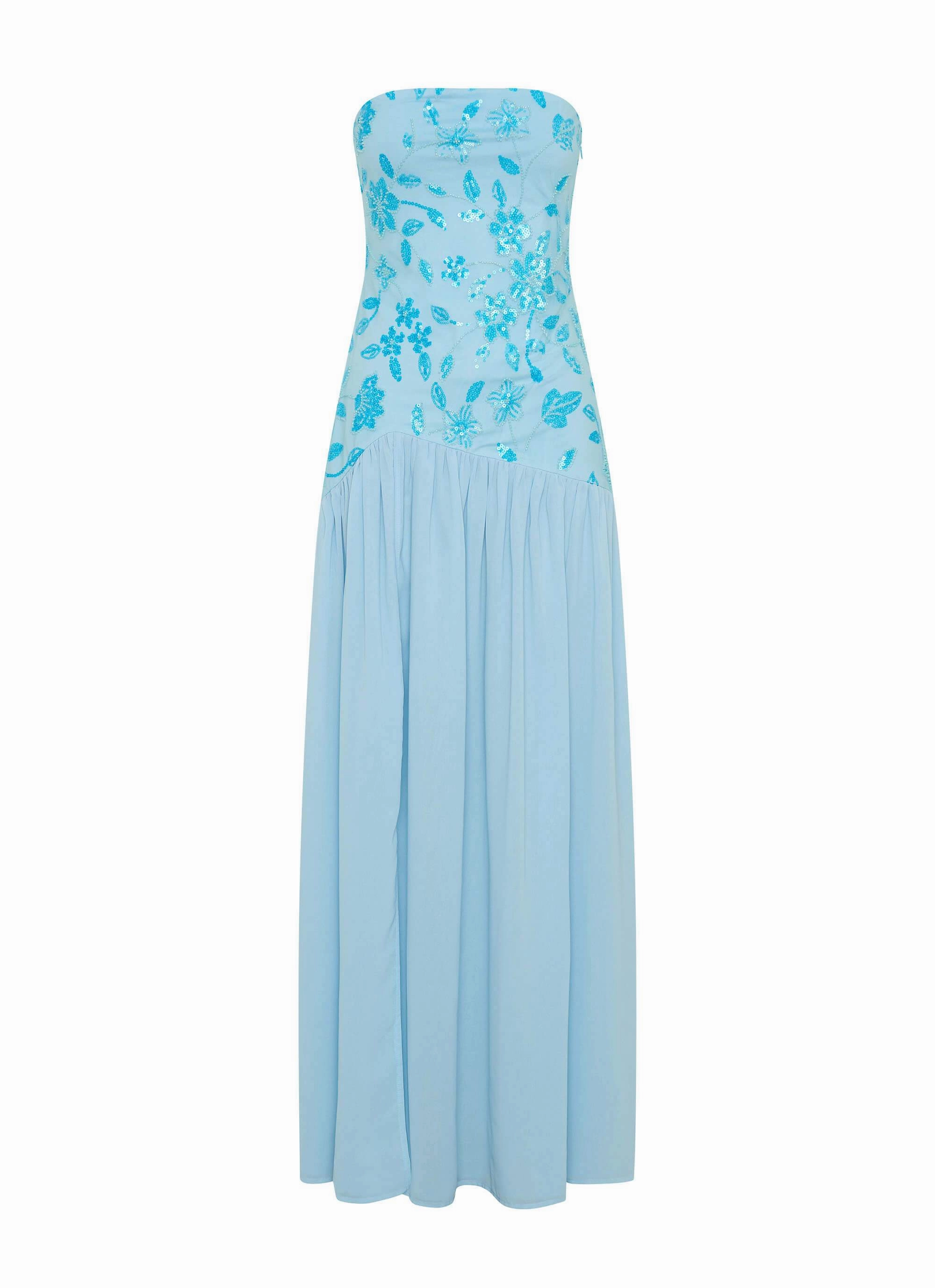 Eden Strapless Beaded Maxi Dress - Blue Day Ready Look Effortless Fit