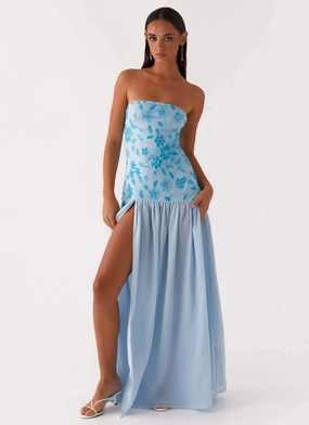 Brunch Tone Eden Strapless Beaded Maxi Dress - Blue