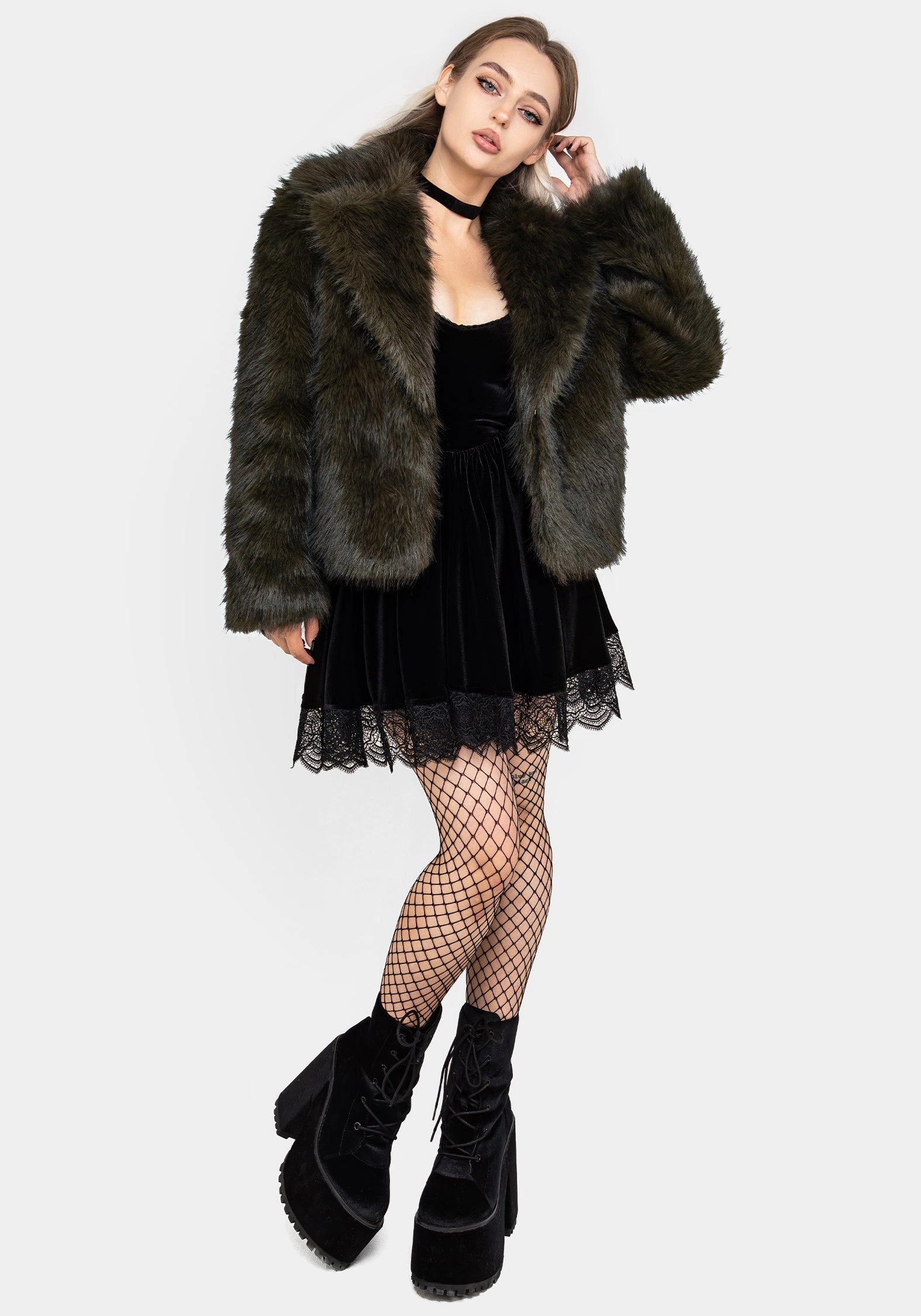 Airtight Seam Sealing Faux Fur Collar Monstrum Cropped Faux Fur Jacket