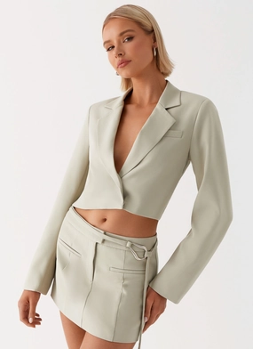 Water Repellent Coating Olea Open Back Cropped Blazer - Sage
