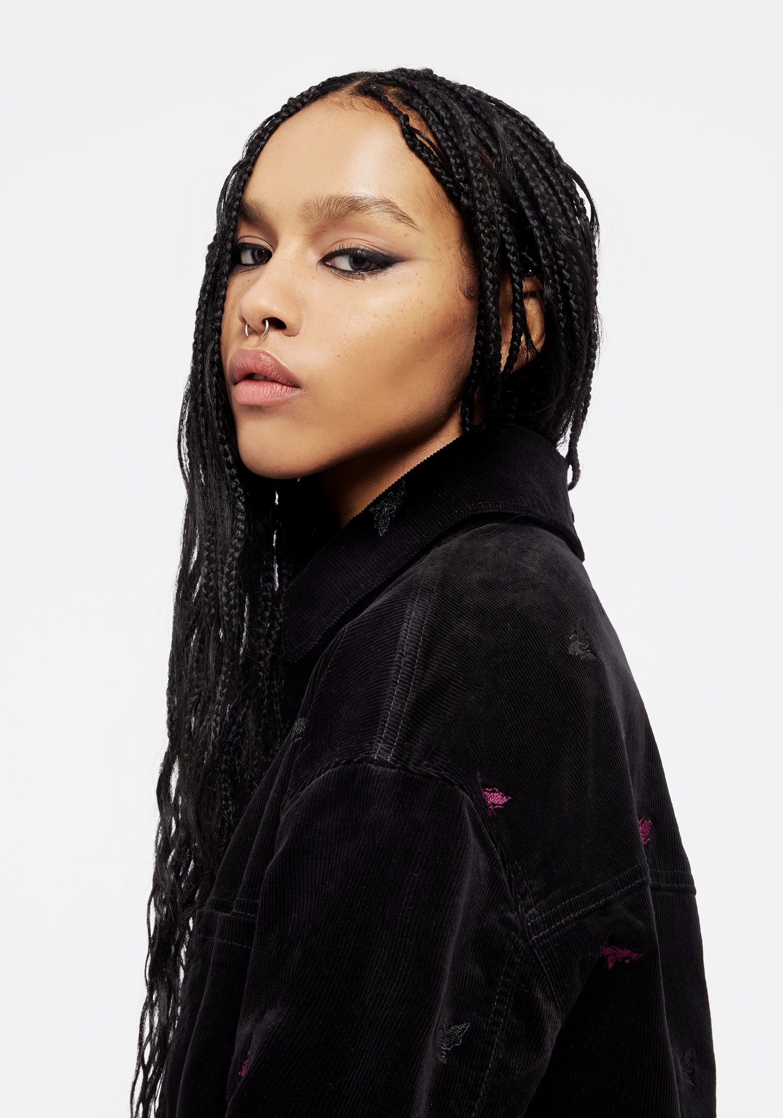 Durable Outer Layer Styx Moth Embroidered Cord Shacket