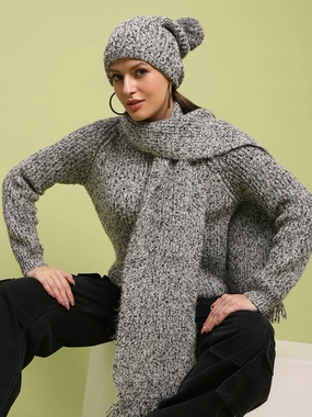 Non Static Fiber Tech Madame Self Design Regular Fit Grey Sweater