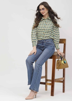 Perfect Layer Madame Geometric Print Apple Green Regular Shirt