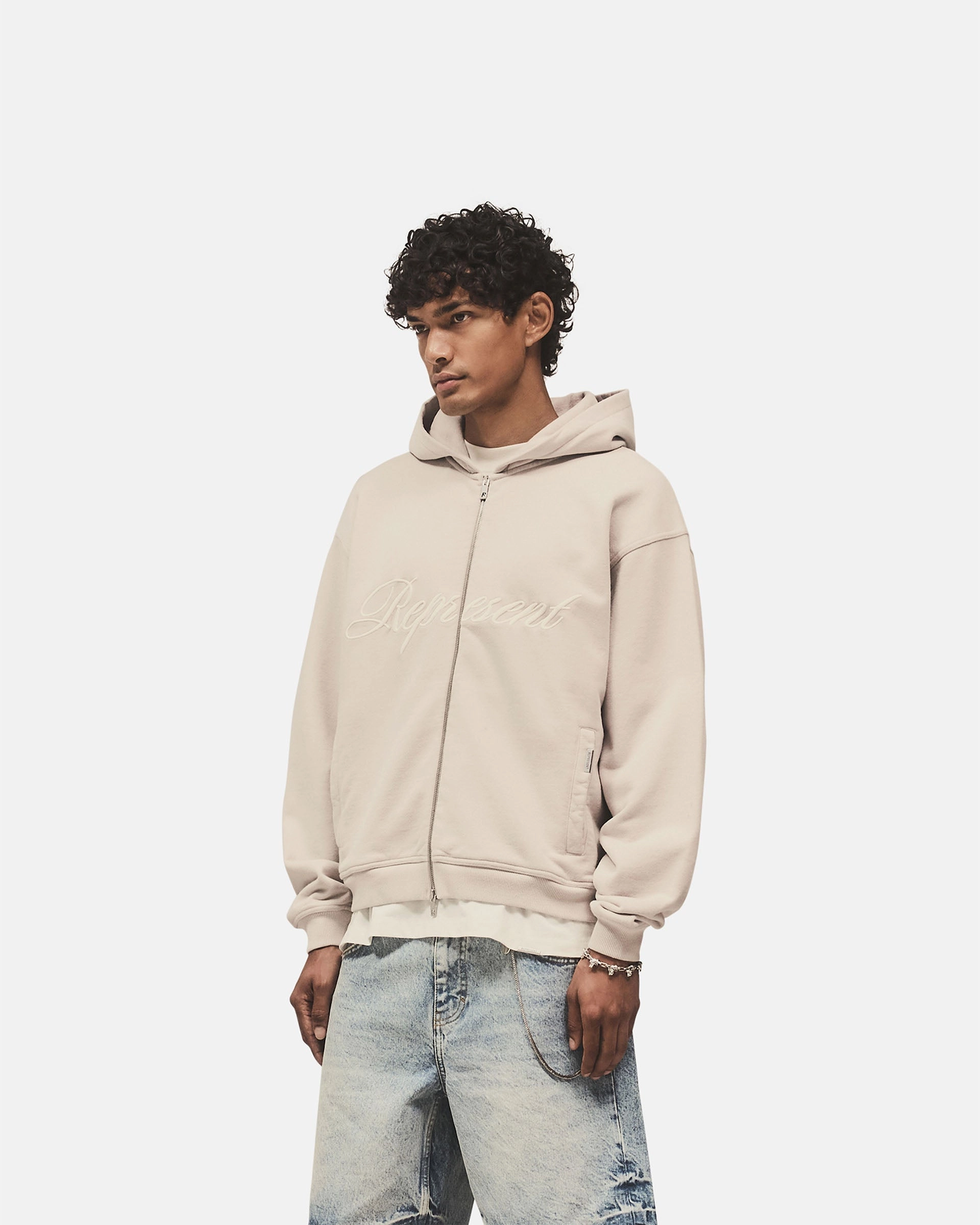 autumn getaway City Streets Script Logo Zip Hoodie - Concrete