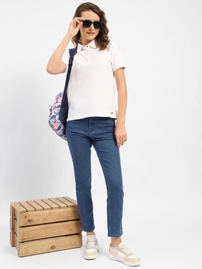 Lightweight Morning Stroll Chic Appearance Madame Solid Blue Slim Fit Jeans