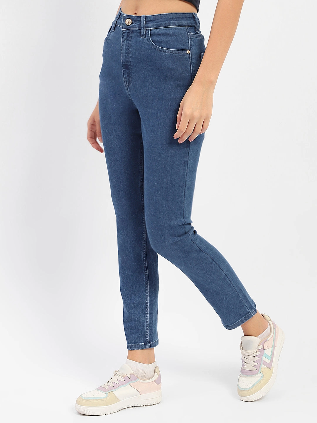 Festival Outfit Everyday Flexible Comfort Madame Solid Blue Slim Fit Jeans