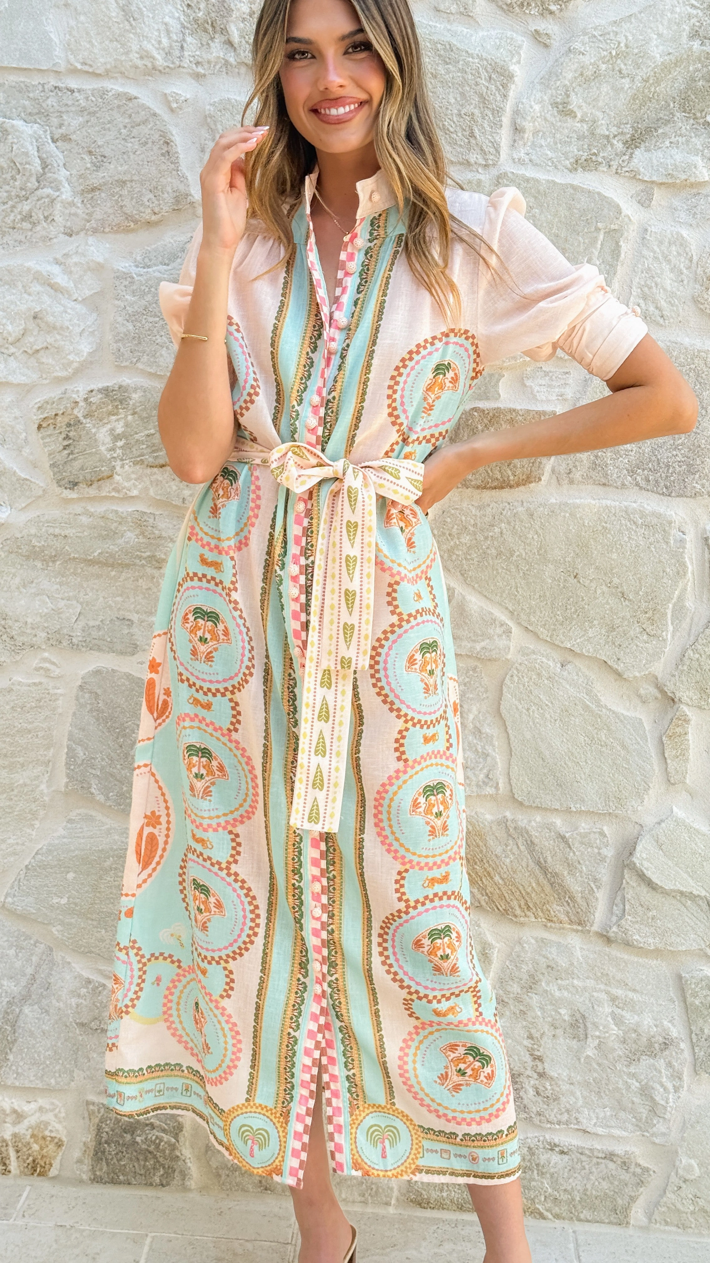 Chic boho dress Magnolia Midi Dress - Acacia Palm Cream