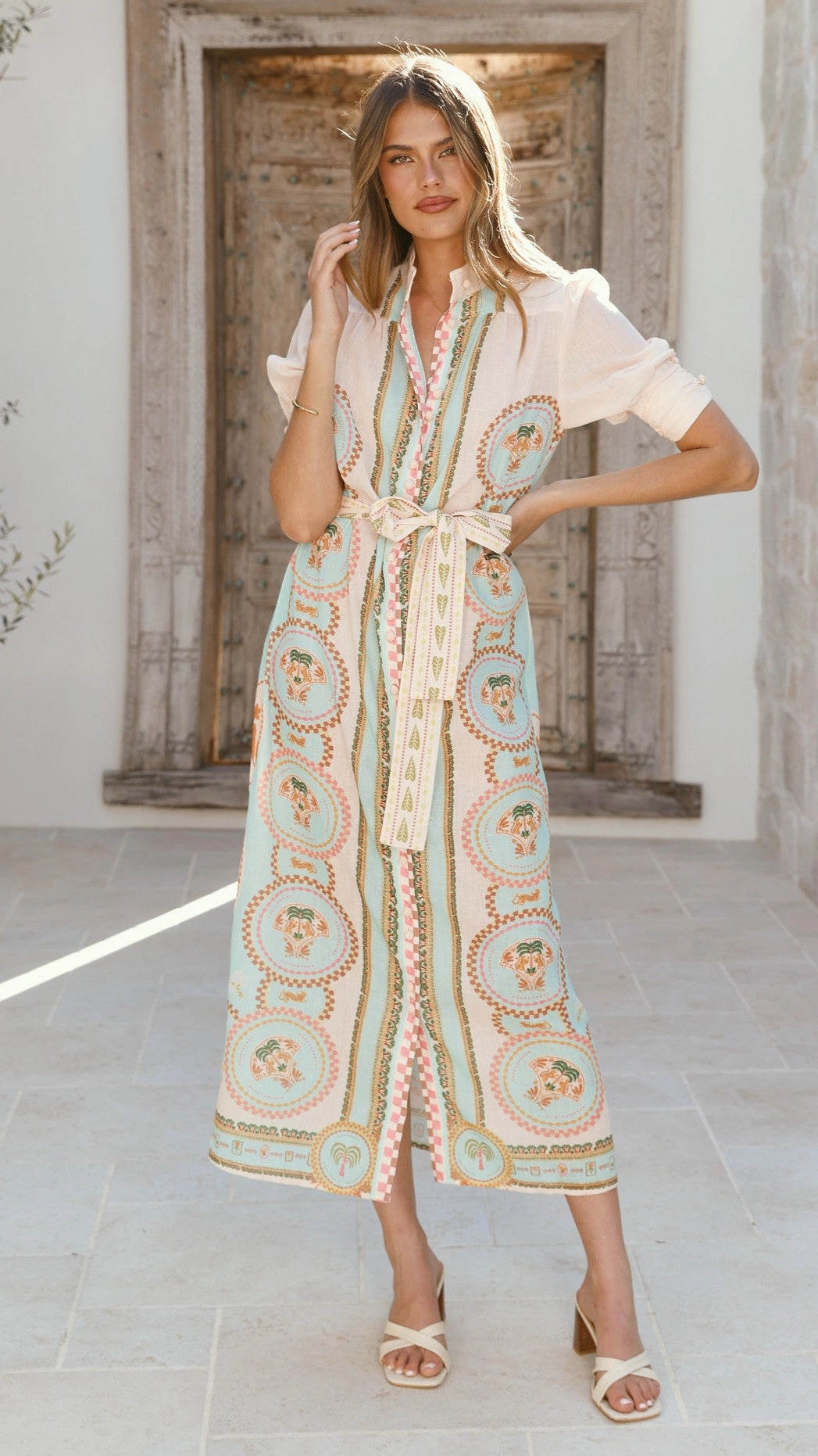 Magnolia Midi Dress - Acacia Palm Cream Boho Aesthetic