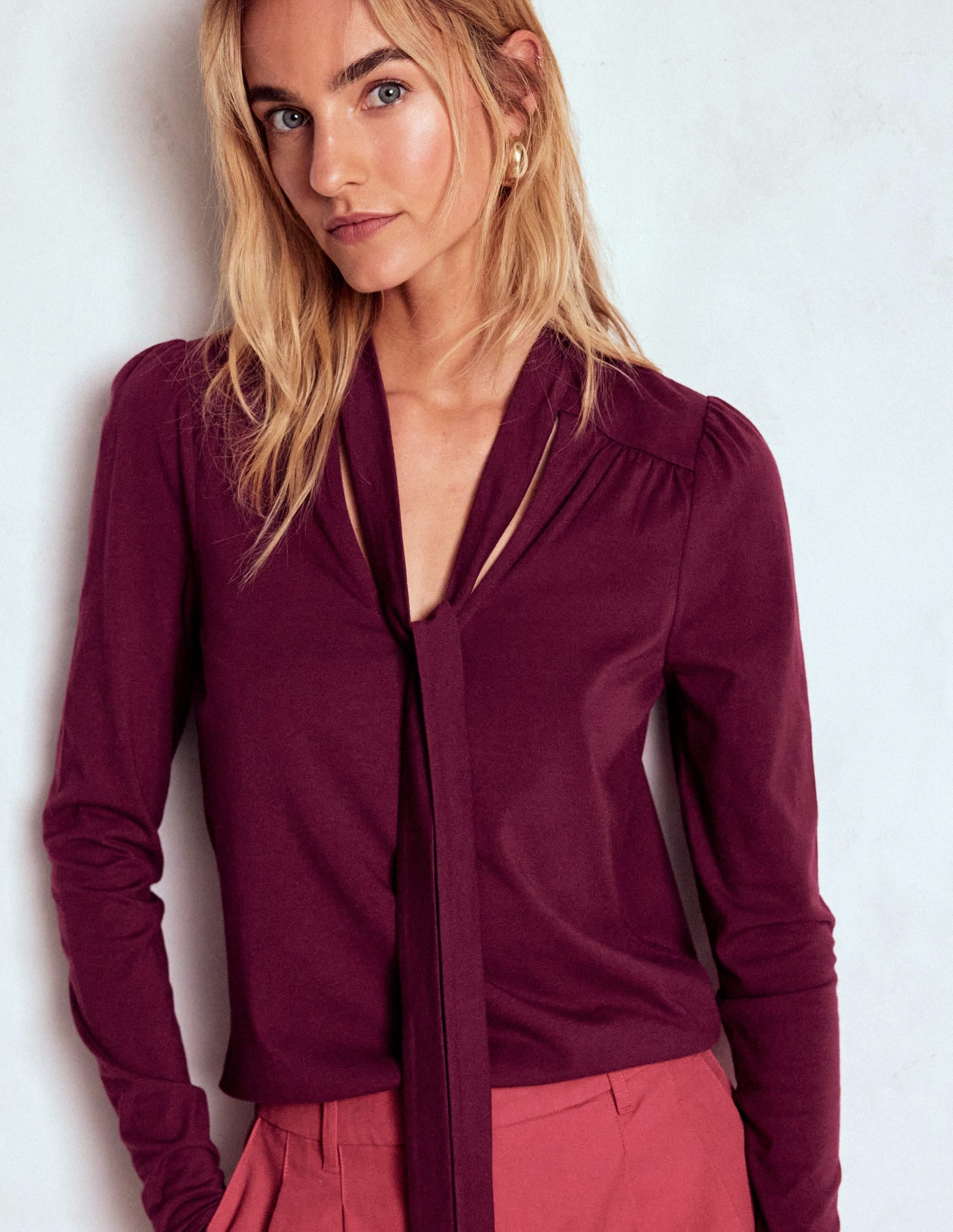 Tie Neck Supersoft Top-Deep Wisteria Elegant Cardigan