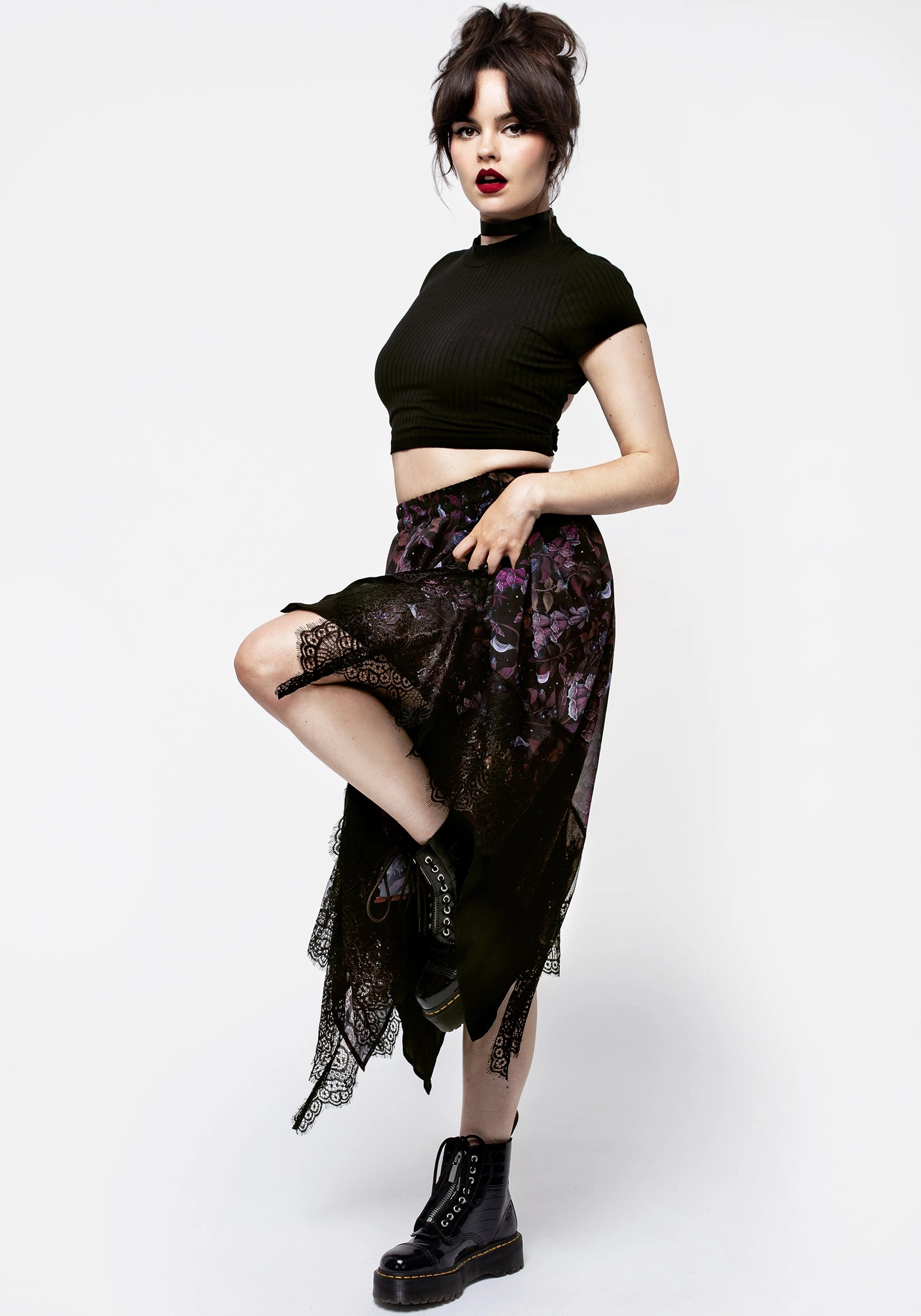 Layered Hem Foxglove Chiffon Handkerchief Hem Skirt