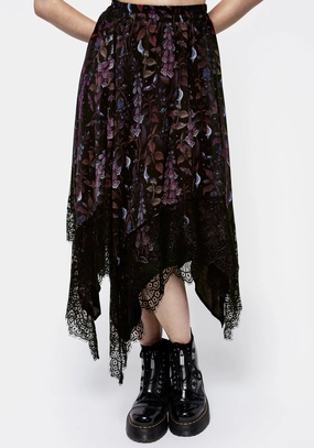 Linen Cotton Mix Foxglove Chiffon Handkerchief Hem Skirt